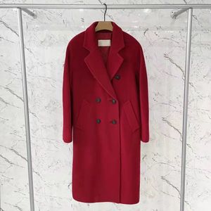 Red Madame 101801 Casaco de l￣ de ovelha mistura o ￭cone elegante e elegante peito de peito duplo