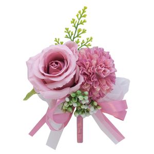 Flor pulso corsage boutonniere pulseira artificial vermelho rosa peônia rosa corsages casamento dama de honra festa terno decoração zze5373