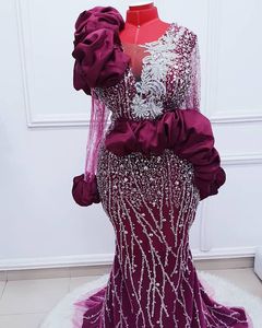 2021 زائد حجم العربي aso ebi بورجوندي حورية البحر الفاخرة حفلة موسيقية فساتين مطرز الرباط مثير مساء حزب الرسمي ثاني استقبال أثواب اللباس ZJ446