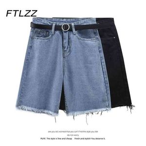 Vintage Black Straight Leg Calças de brim Mulheres Verão Alto Cintura Loose Joelho Comprimento Denim Calças Mulheres Button Button Fly Casual 210525