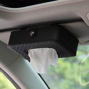 luxury PU leather Hanging pumping tray ceiling skylight type tissue box for car napkin Storage holder