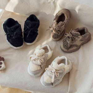 Barnskor Casual Toddler Pojkar med Fleece Skor Vinter Varm Barn Sneakers För Flickor Mode Non-Slip Sport Daddy Shoes G1210