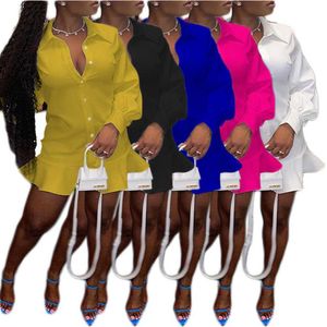 2021 Jesień Kobiety Moda Słodkie Ruffles Mini Sukienki Sexy Skręć Kołnierz Długie Rękaw Suknia Bluzyki S XL