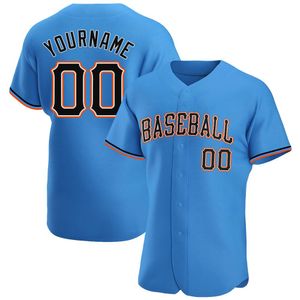 Custom Powder Blue Black-Orange Authentic Baseball Jersey