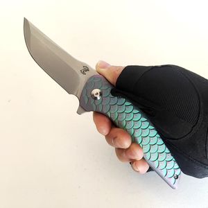 Limited Edition Hokkaido Folding Knife Custom Personalized Dragon Scale Titanium Handle High Hardness M390 Blade Outdoor Camping Hunting Tools Perfect Pocket EDC