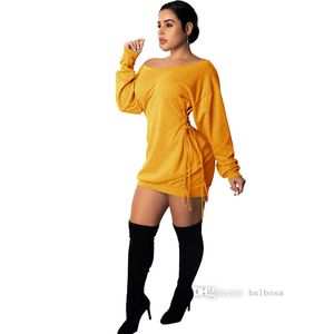 Sexy Women Dresses Off The Shoulder Neck Dress Corns Bandage Waist Show Buttocks Nightwear Skirt