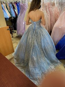 Elegant Baby Blue Sequins Quinceanera Dresses Ball Gown 2022 Sweetheart Neck Silver Lace Beaded Plus Size Prom Party Gowns For Swe312j