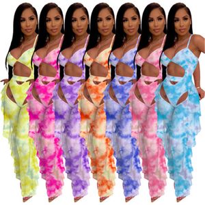 Womens Tie-dye Colors Swimwear Fashion Trend Sling Pagliaccetti Vita alta Pantaloni a rete Costume da bagno Designer Estate Donna Casual Beach Sexy 2 pezzi Set