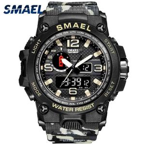 SMAEL Relógios para Homens 50m Relógio Impermeável Do Relógio Reloj Hombre 1545D Display Dual WristWatch Quartz Military Watch Sport Novo 210329
