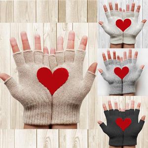 Fünf-Finger-Handschuhe WEPBEL Verdickung Herzdruck Halbfinger Damen Strickwolle Herbst Winter Outdoor Warmhalten Kälteschutz