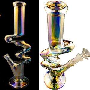 12 inç Yaklaşık w Şekli Nargile Unquie Unquie Lumious Su Boruları Dab Rigs Koyu Baker Cam Bong 14,4 mm Kase Glow