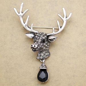 Pins, broscher Vintage Stag Head Deer Antler Jakt Hat Elk Lapel Scarf Pin Badge Brosch Anime Smycken Pins Stone Crystal Pendant Drop