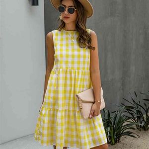 Plaid Dress Women Black A-line Sundresses Pockets Summer Causal Blue Loose Fit Clothes Beach Dress For Women 210521