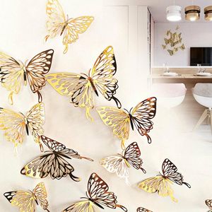Muurstickers D Butterfly Hollow Decals DIY bruiloft voor home decor goud zilver pegatinas de pared