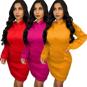 Ropa de otoño invierno Vestidos con capucha para mujer Vestido de una pieza con capucha de manga larga más el tamaño 2XL sudaderas con capucha Letras informales con capucha top 5928