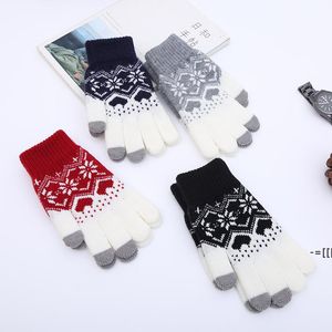 Criativo moda floco de neve impressão luvas celular tela móvel tela de toque de malha inverno grosso quente adulto luva homens mulheres ccf11327