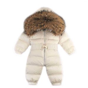 Real Ful Coats för barn Ryssland Vinter Barnbarn Flickor Pojkar Snowruit Rompers Real-Fur Bebes Child Down Jacket Hooded Overaller H0910