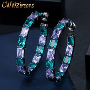 Luxury Designer Brazilian Black Gold Bamboo Big Circle Round Blue CZ Crystal Hoop Earrings Jewelry for Women CZ620 210714