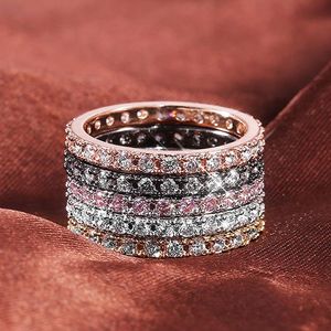 Wedding Rings Lesvil Women's Jewelry Micro Pave Cz Zircon Crystal Band Eternity Stacking Ring Fashion 1.0mm Rose Gold Anniversary