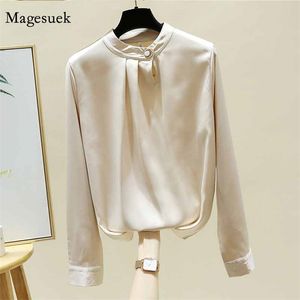 Autumn Chiffon Blouse Women Casual Plus Size Shirts For Folds Chic O-Neck Elegant Long Sleeve Top Blusas Mujer 11917 210512