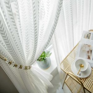 Modern Luxury White Tulle Gardin för vardagsrum Sovrumsfönster Jacquard Sheers Serape Home Decor Drape Well 210712