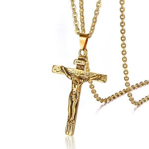 Hängsmycke Halsband Guld Silverfärg 316L Rostfritt stål Inri Jesus Cross Crucifix för män Mode Smycken Fader Gift