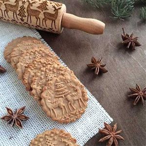 43cm / 35cm Jul Embossing Rolling Pin Elk Bakning Kakor Biscuit Fondant Cake Deg Graverad Rulle Reindeer Snowflake Roll 211008