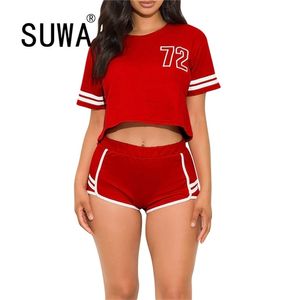 Casual Patchwork Stretch Dwuczęściowy Zestawy Kobiety Workout Crop Top + Wysoka Talia Legginsy Chude Aktywne daszki 210525