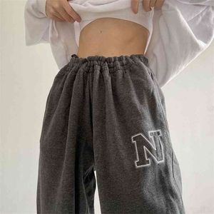 Houzhou hajuku grå joggare sweatpants kvinnor baggy vintage jogging sportbyxor grunge mode stil oversize höst byxor 210925