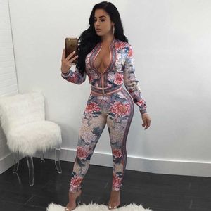 Blazer Suit Festival Print Blommor Jacka PCs Outfits Plus Lounge Wear Två TrackSuit Piece Kvinnor Storlek Sexig Set Sexig 2 Clubwear BL X0709