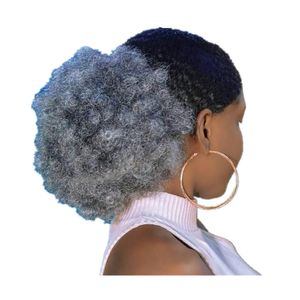 Mode Beauty African American Human Hair Ponytail Silver Grå Ponny Tail Extension Hårstycke Clip på Young Gray Hairs Kvinnor Frisyrer