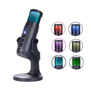 Suporte para microfone USB Gaming Live Streaming RGB Light Condenser Mic Type-C Professional Mute para gravação PC Computer Chat Karaokê