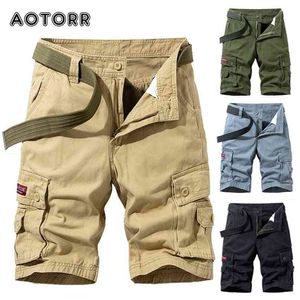Men's Military Cargo Shorts Solid Multi Pocket Casual Fitness Loose Work Pants Summer Male Tactical Short 4 Colors No Belt 210713