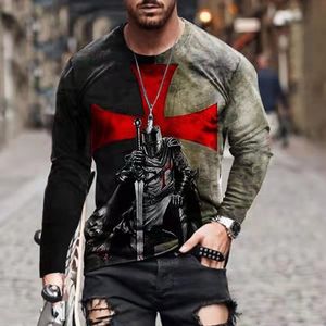 Erkek T-Shirt Vintage 3D Baskılı T Gömlek Şövalyeleri Templar Moda Rahat Uzun Kollu Erkekler Hip Hop Harajuku Streetwear Tshirt Tee Tops