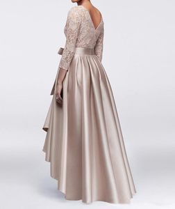 샴페인 레이스 플러스 사이즈 신부 드레스의 어머니 2021 긴 슬리브 새틴 하이 로우 새시 신랑 가운의 어머니 276w