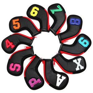 10st / set Colorful Number Black PU Golf Club Irons Headcover Zipper Wedges Cover