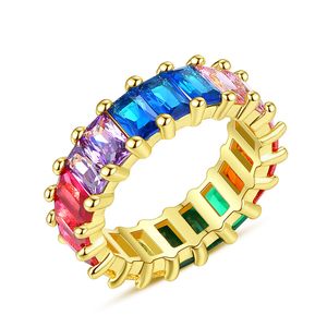 Miedziane pierścienie zespołu Rainbow Męskie Retro Ladder Plac Zirconium Hip Hop Ring Dla Mężczyzn Prezent