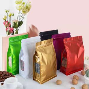 20*30cm 100Pcs Stand up Aluminum Foil Zipper Package Bag With Clear Side Window Colorful Lock Self Sealable Mylar Pouch for Nuts Tea Candy Chocolate Storage