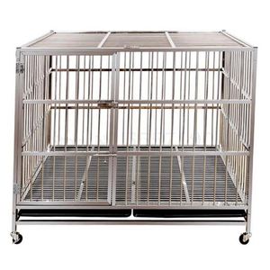 Wholesale stainless dog cage resale online - Kennels Pens Bold Stainless Steel Dog Cage Small Medium Large Labrador Folding Pet Golden Retriever Indoor With Toilet