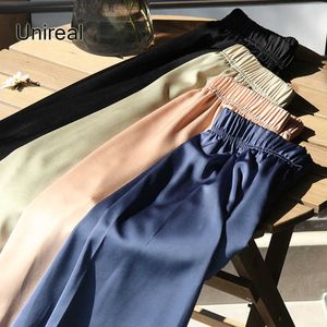 Unireal Summer Satin Harem Calças Mulheres Cintura Alta Calças Casuais Moda Fino Feminino Sweatpants 210706