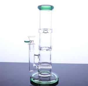 Bongo de vidro de cachimbo de água com três camadas PERC tubos de água de vidro fumando 9,5 polegadas clássico verde azul rosa branco quatro cores opção YQ-409