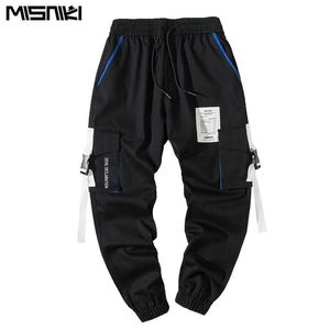 Misnik 2020 Jesień Hip Hop Joggers Mężczyźni Czarny Harem Spodnie Multi Kieszonkowe Wstążki Człowiek Spodnie Dysfunda Streetwear Casual Mens Spodnie JP54 Y0927