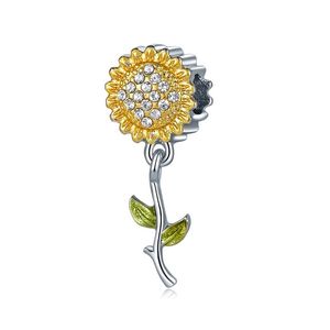 Serve para pulseiras Pandora 20 pçs Girassóis Esmalte Amarelo Prata Charms Bead Pendente Charm Beads Para Atacado Diy Colar de Esterlina Europeia Jóias