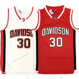 Skickas från USA Stephen Curry #30 Davidson Wildcats College Baskettröja Sydd Vit Röd Storlek S-3XL Toppkvalitet
