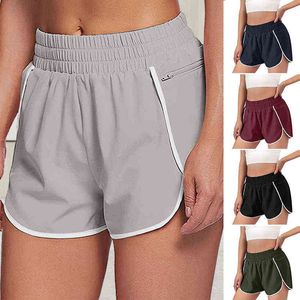 Kvinnors atletiska shorts med liner elastiskt band vandring svett träning kort byxor med dragkedja fickor för sommar sport aug889 y220311