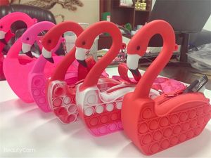 Little Girl Silicone Purse Decompression Bubble Toy Change Storage Flamingo Accessories Bag Pen Case Large Messenger Bag