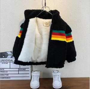 Teddy Fur Rainbow Kids Inverno Crianças Roupas Meninos Jaqueta Bebê Menina Roupas Casaco De Pele Sintética Snowsuit Outerwear Casaco