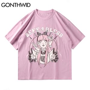 Hip Hop Camisetas Streetwear Crânio Japonês Menina Punk Rock T-shirt Camisetas Harajuku Manga Curta Algodão Casual Tops 210602