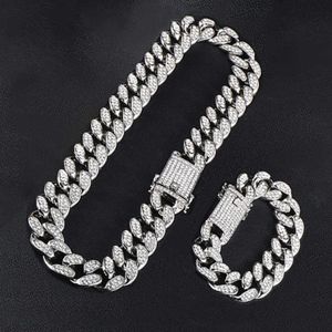 Hip Hop - Men's Necklace and Bracelet Set, All Ice Diamond, Miami Cuisine, Cuban Chain, Cz Bling Rapper, 20mm Q0809