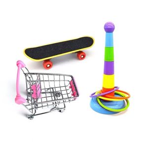 Altre forniture per uccelli Set di giocattoli da masticare per morso di animali domestici Mini carrello della spesa Giocattolo per skateboard con palla ad anello impilabile Q0KA